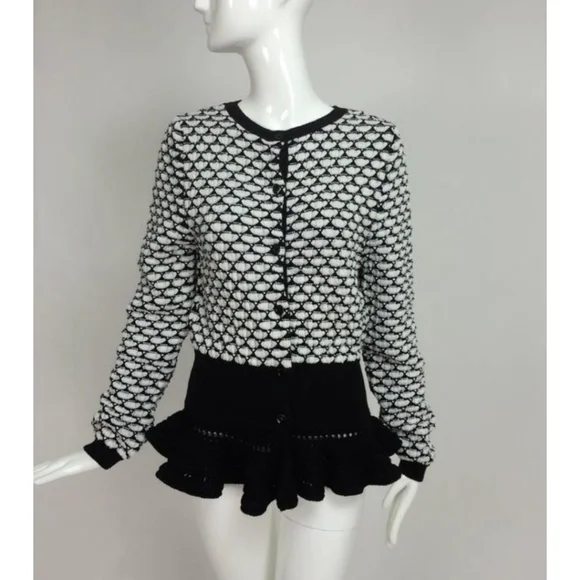 Christian Dior Wool Cardigan Peplum Flounce Crochet Tunic Longline DEADSTOCK NEW
